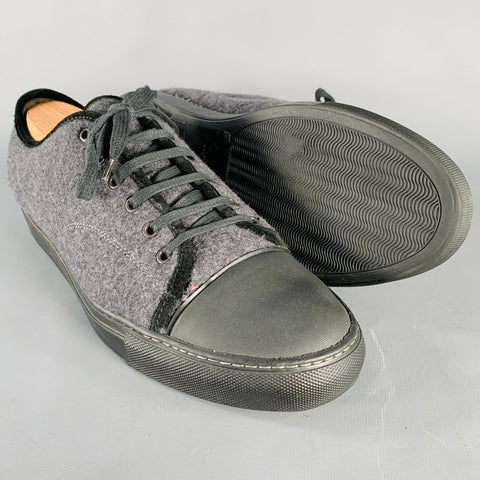 LANVIN Size 11 Grey Charcoal Fleece Low Top Sneakers