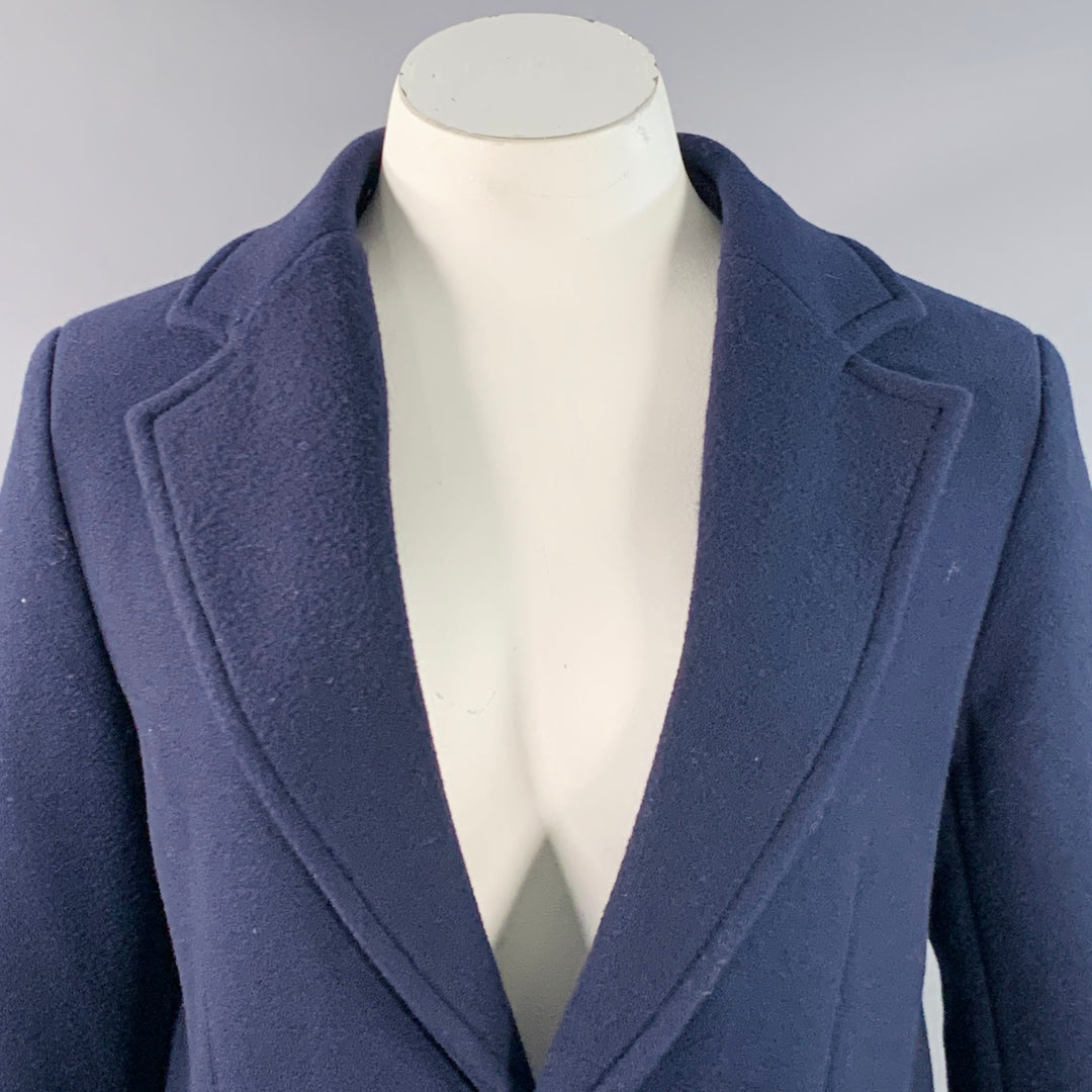 ZADIG & VOLTAIRE Size L Manon Navy Pink Wool Cashmere Blend Fur Collar Notch Lapel Coat