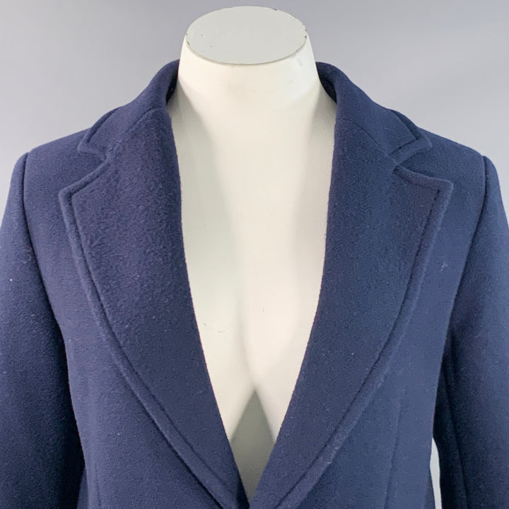 ZADIG & VOLTAIRE Size L Manon Navy Pink Wool Cashmere Blend Fur Collar Notch Lapel Coat