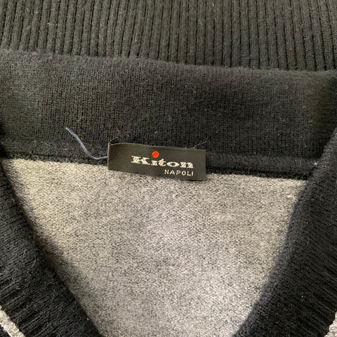 KITON Size M Gray Black Knitted Cashmere Silk V-Neck Pullover