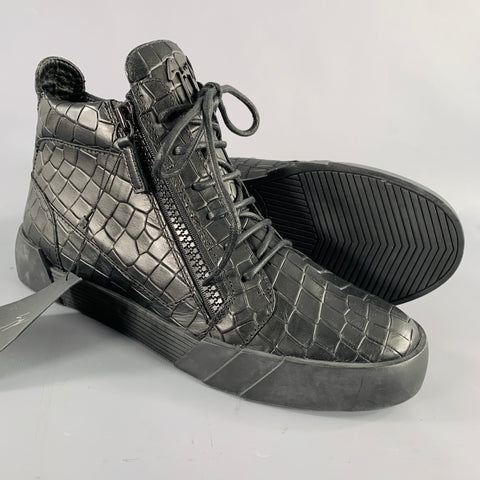 GIUSEPPE ZANOTTI Size 9 Black Croc Embossed Leather High Top Sneakers