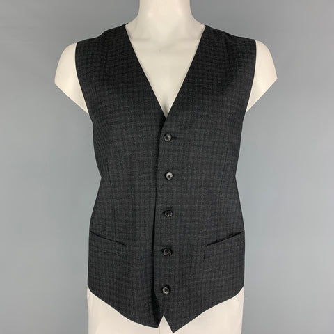 DOLCE & GABBANA Size 46 Charcoal Plaid Wool Buttoned Grey Vest