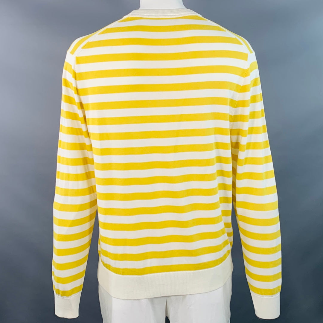 MR TURK Size L Yellow White Pink Flamingo Stripe Cotton Blend Crew Neck Pullover