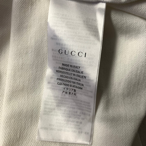 GUCCI Size M White Black Mixed Fabrics Cotton Leather Hidden Buttons Polo