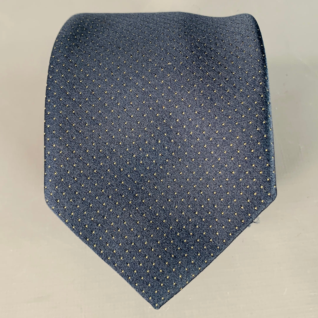 GUCCI Vintage Navy Yellow Dots Silk Skinny Tie