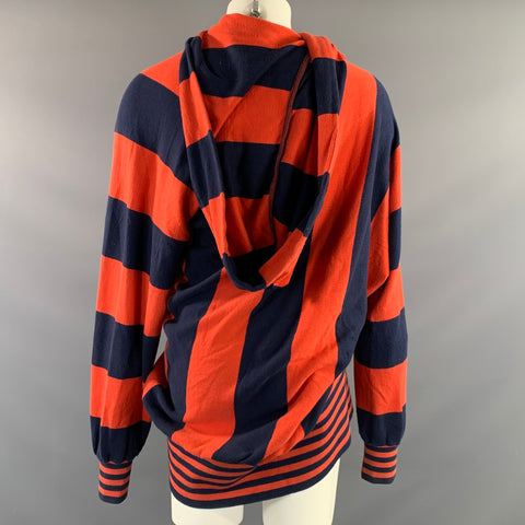 BERNHARD WILLHELM Size M Red Navy Stripe Cotton Hoodie Sweatshirt