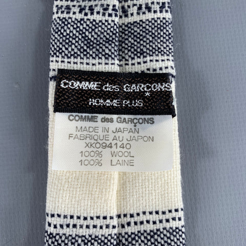 COMME des GARCONS HOMME PLUS Cream Navy Woven Wool Fringe Tie