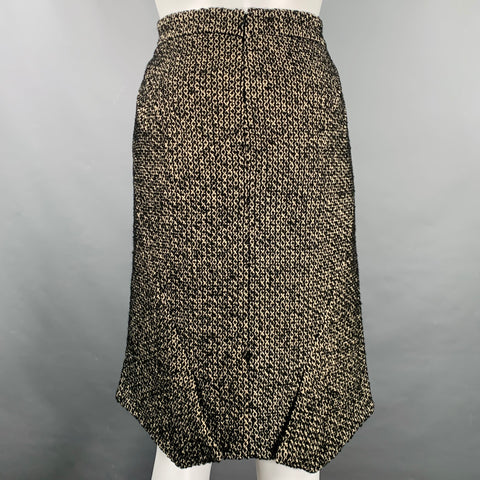 ZAC POSEN Size 6 Black White Cotton Blend Tweed Short Sleeve Skirt Suit