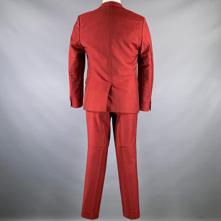 KENZO Size 38 Burgundy Wool Mohair Notch Lapel Suit