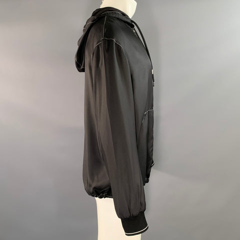 PRADA Size XS Black Contrast Stitch Silk Zip Up Jacket
