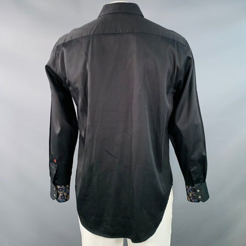 ROBERT GRAHAM Size L Black Multi Color Floral Embroidery Cotton Long Sleeve Shirt