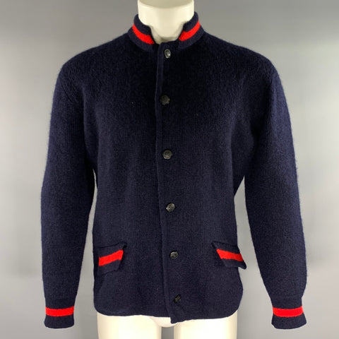 BRIONI Size M Navy Red Knitted Cashmere alpaca Buttoned Jacket
