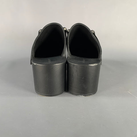 GIVENCHY Size 9 Black Silver Leather Studded Clog Sandals