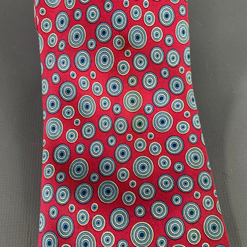HERMES Red Blue White Circles Silk Tie