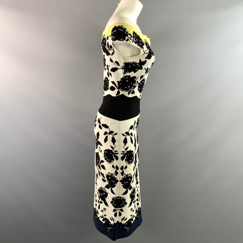 ALEXANDER MCQUEEN Size M White Black Viscose Blend Floral Off-Shoulder Dress