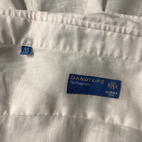 DANDYLIFE Size L White Linen Button Up Long Sleeve Shirt