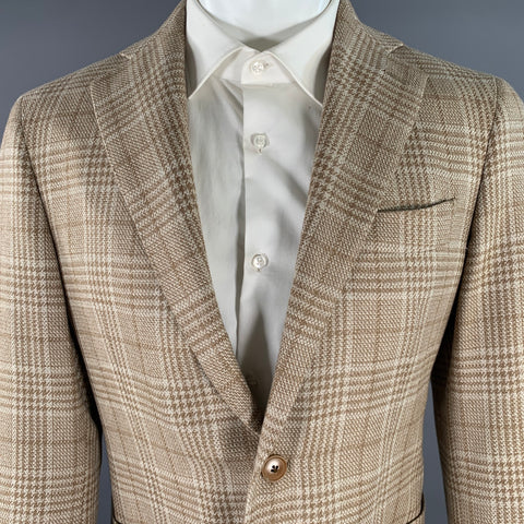 ATELIER MUNRO Size 38 Tan Off White Plaid Check Notch Lapel Sport Coat
