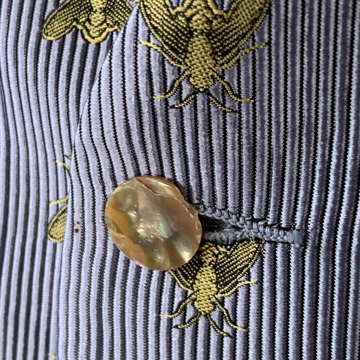 FAVOURBROOK Size 46 Blue Gold Embroidered Bees Silk Classic Vest