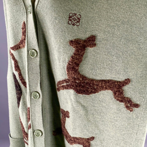 LOEWE Size M Green Sage Wool Blend Asymmetric Cardigan