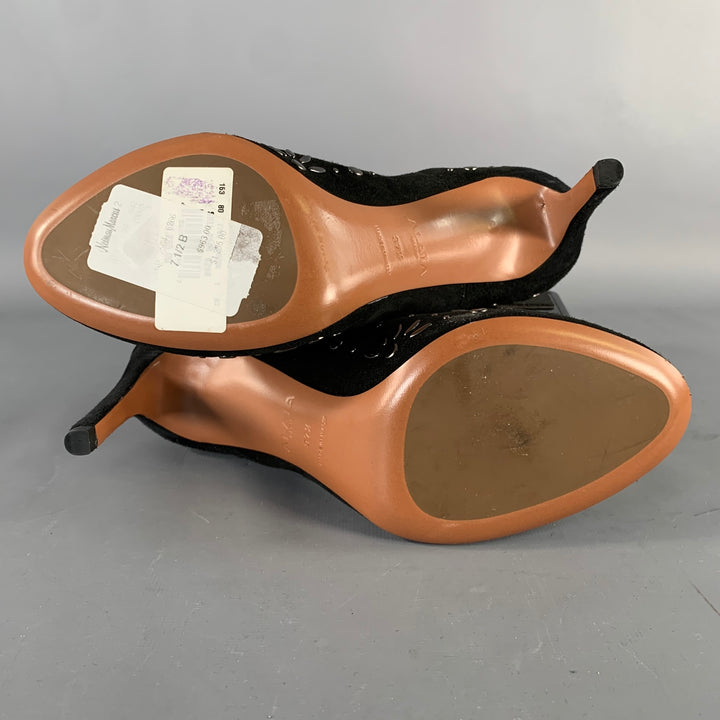 ALAIA Size 7.5 Black Studded Suede Pull On Stiletto Booties