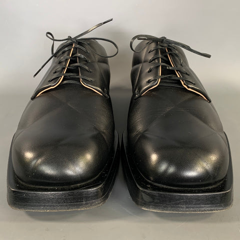 BOTTEGA VENETA Size 9 Black Quilted Leather Square Toe Lace Up Shoes