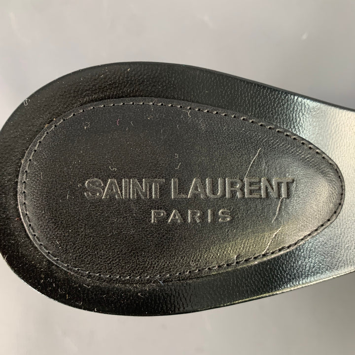 SAINT LAURENT Size 10 Carla Black Leather Pointed Toe Kitten Heel Mules Sandals