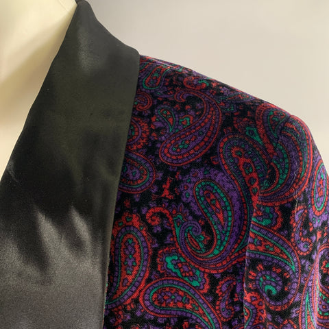 BULLOCK&JONES Size M Black Purple Paisley Cotton Velvet Shawl Collar Jacket