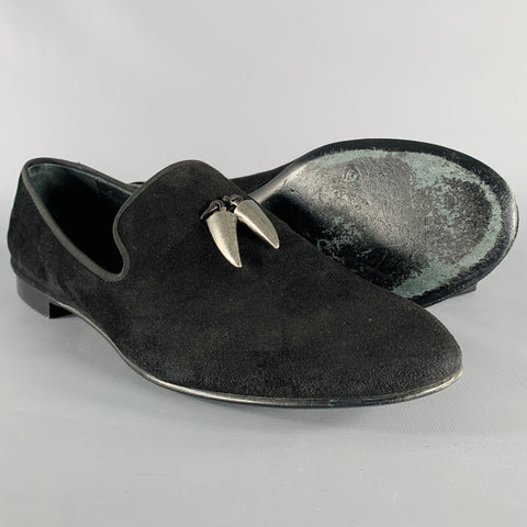 GIUSEPPE ZANOTTI Size 11 Black Silver Textured Suede Slip On Loafers