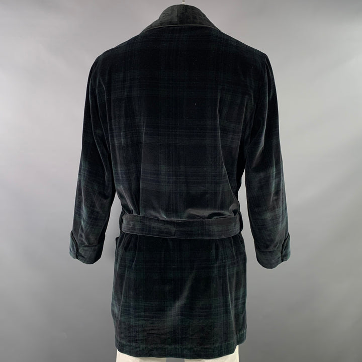 BROOKS BROTHERS Size XL Black Dark Green Blackwatch Plaid Velvet Smoking Jacket