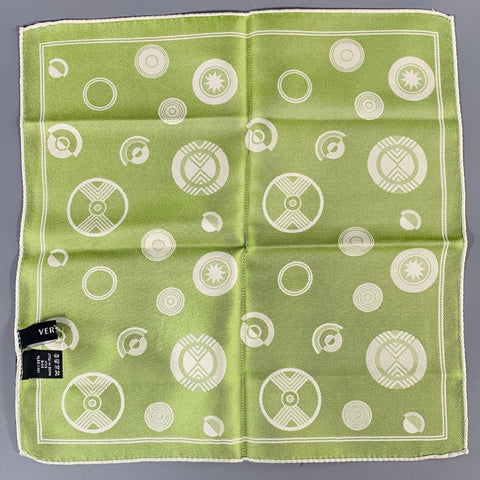 VERSACE Green White Dots Silk Cashmere Pocket Square