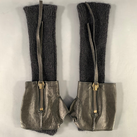 ISABEL BENENATO Black Knit Leather Gloves