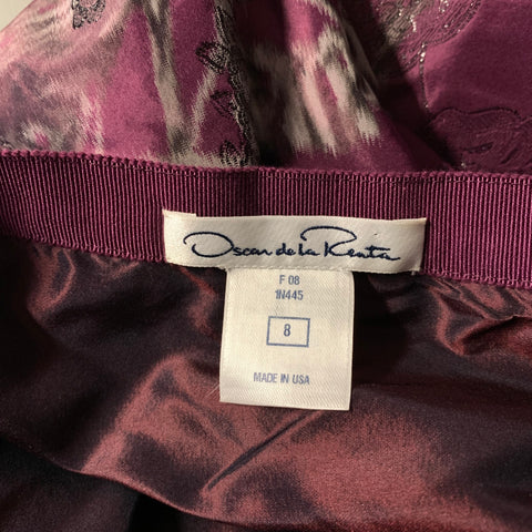 OSCAR DE LA RENTA F2008 Size 8 Purple Silver Silk & Metal Floral Pleated Skirt