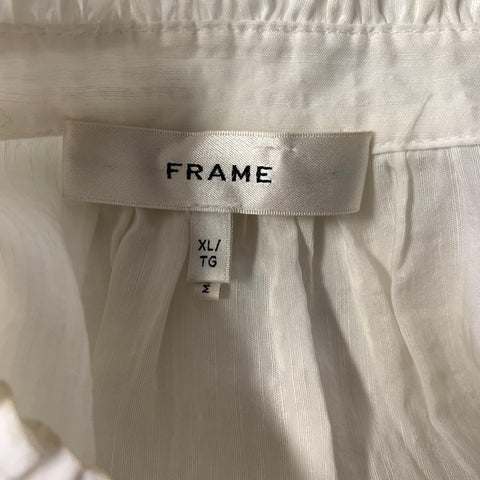 FRAME Size XL White Linen & Rayon Ruffle Casual Top