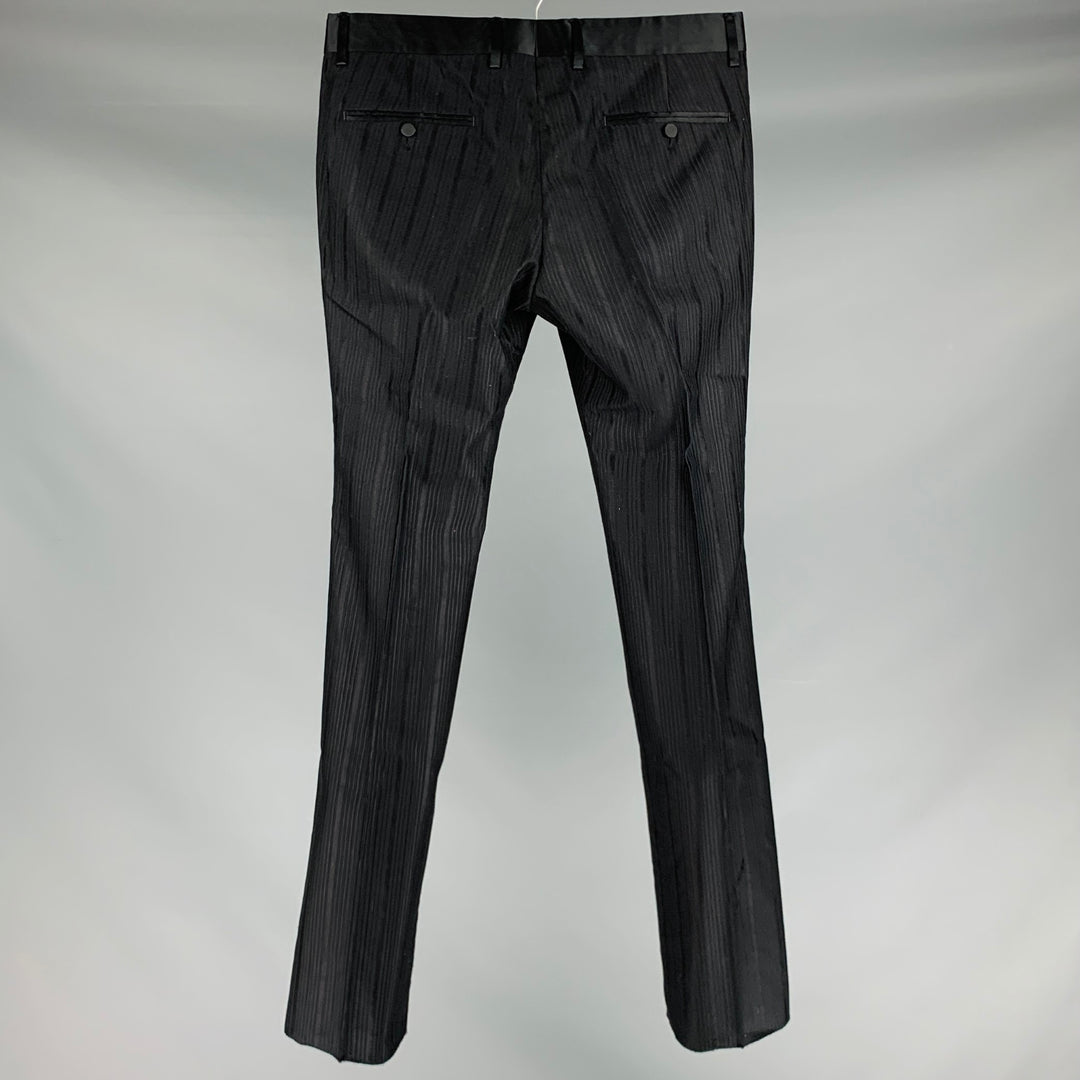 GUCCI Size 32 Black Stripe Cotton Silk Tuxedo Dress Pants