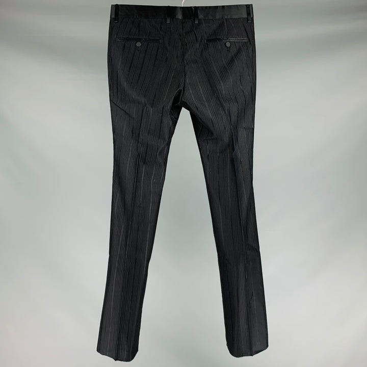 GUCCI Size 32 Black Stripe Cotton Silk Tuxedo Dress Pants