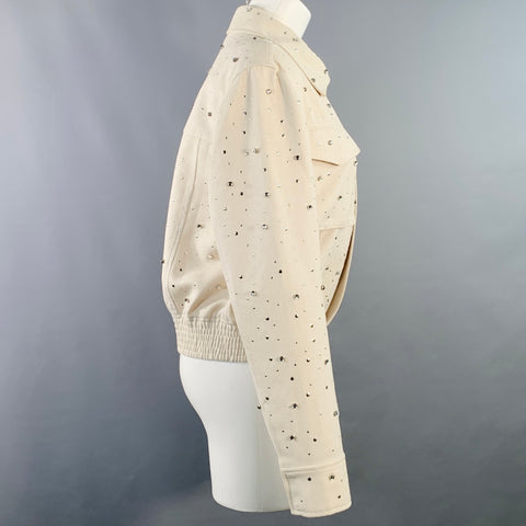 XU ZHI Size M Cream Silver Polyester Studded Zip Up Blouson Jacket