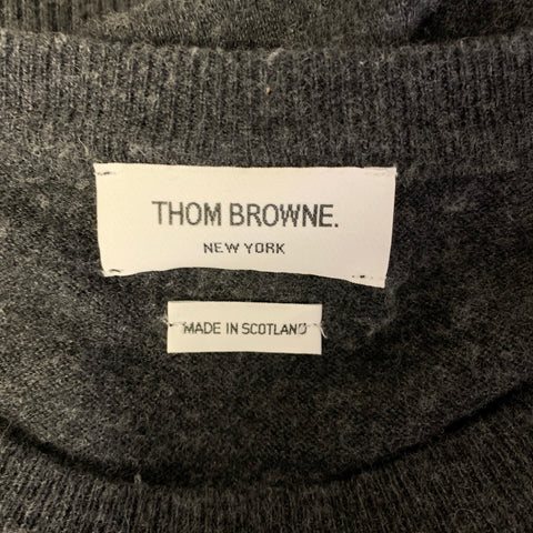 THOM BROWNE Size S Grey navy red white Knit Cashmere Crew Neck Sweater