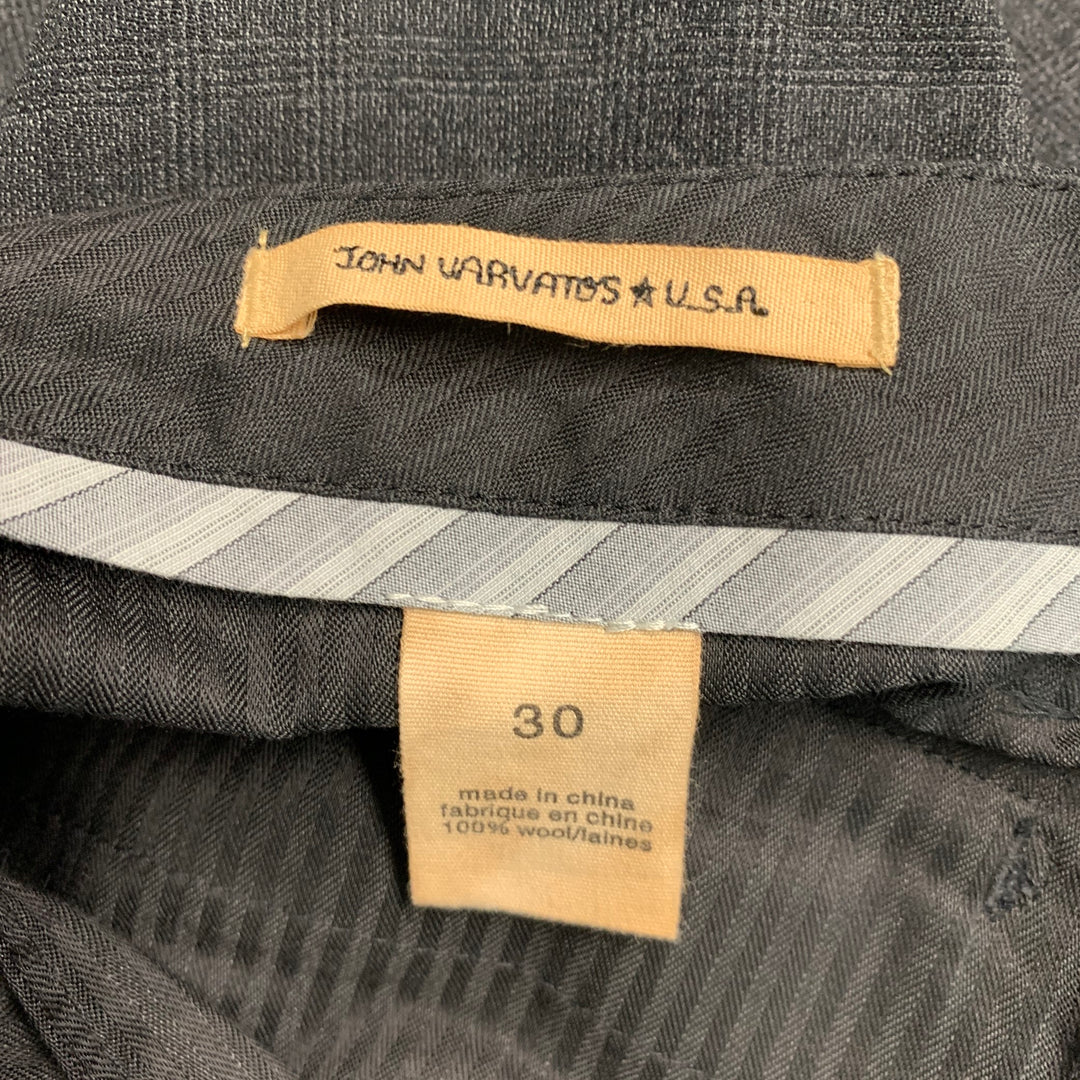 JOHN VARVATOS * USA Talla 33 Pantalón de vestir con frente plano de lana a cuadros gris carbón