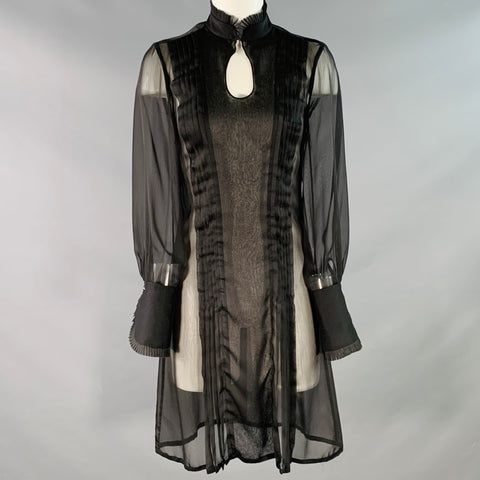 ARZU KAPROL Size 0 Black Sheer Pleated Long Sleeve French Cuff Dress