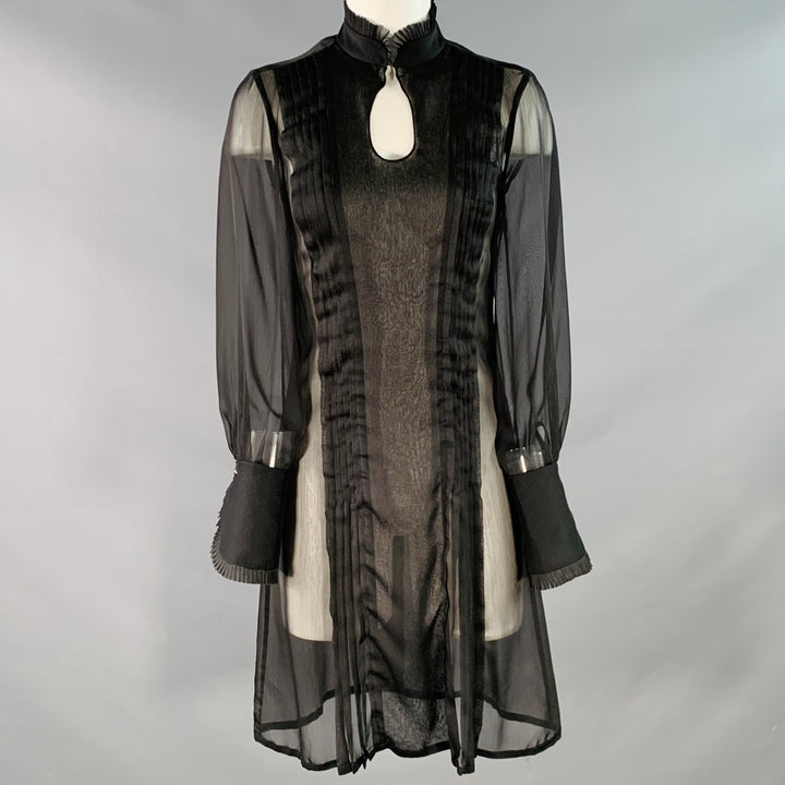 ARZU KAPROL Size 0 Black Sheer Pleated Long Sleeve French Cuff Dress