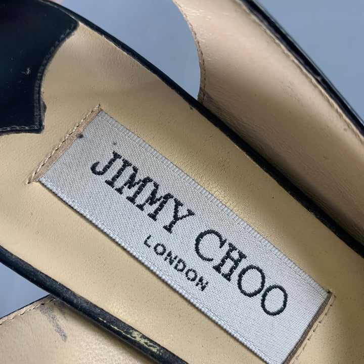 JIMMY CHOO Size 8 Black Patent Leather Slingback Sandals