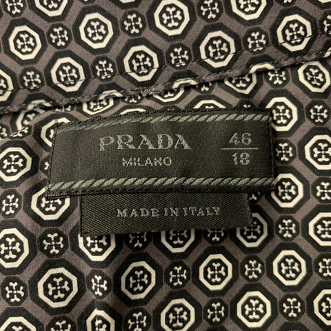 PRADA Size M Grey Black White Geometric Short Sleeve Shirt