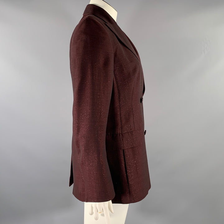 AKRIS Size 12 Burgundy Wool  Polyester Sparkly Jacket