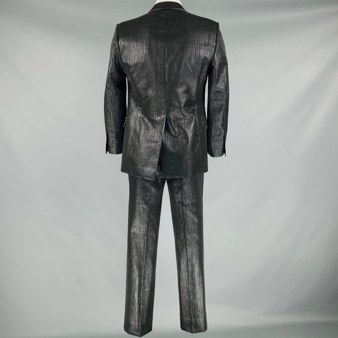 CoSTUME NATIONAL Size 42 Black Metallic Viscose Blend Peak Lapel Suit