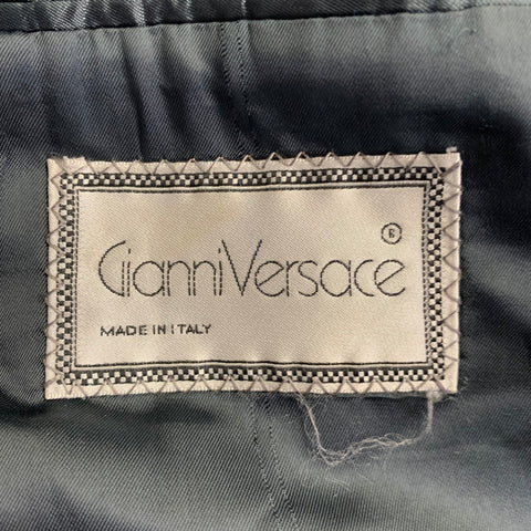 GIANNI VERSACE Size L Blue Cashmere Blend Notch Lapel Single Button Trenchcoat
