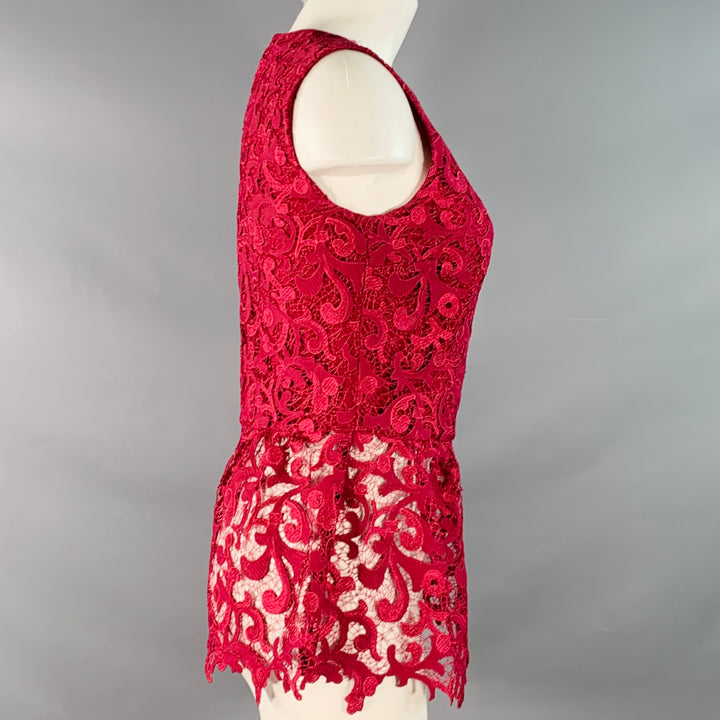 OSCAR DE LA RENTA Size 2 Burgundy Polyester Peplum Sleeveless Dress Top