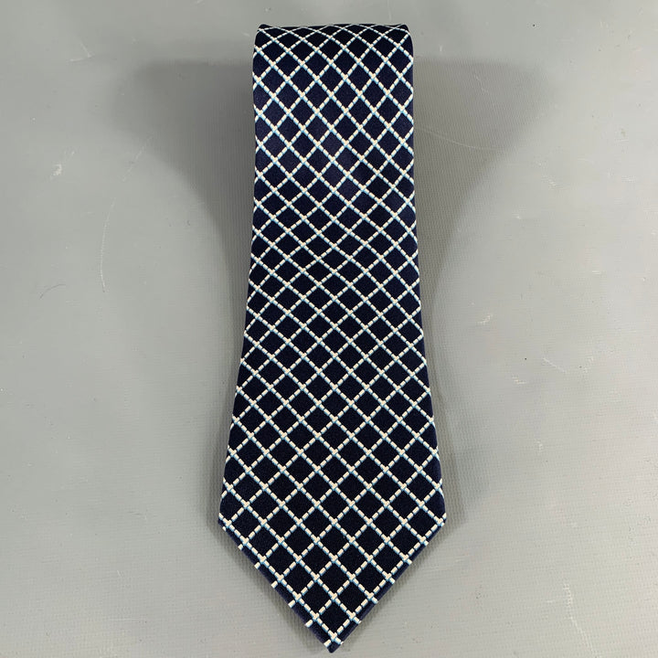 HERMES Navy White Diamond Silk Tie