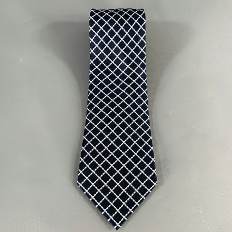 HERMES Navy White Diamond 5142 HA Silk Tie