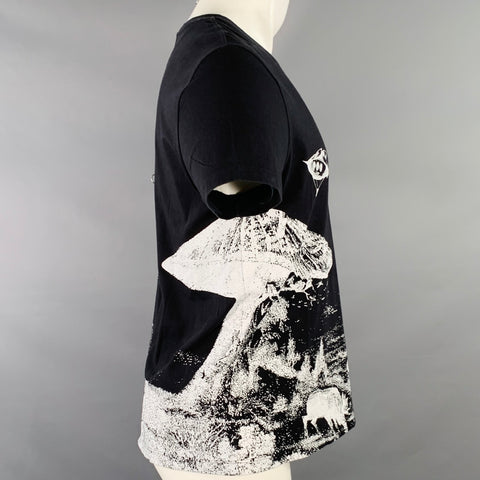 T-shirt Valentino 2020 Col rond en coton imprimé paysage noir et blanc Taille M