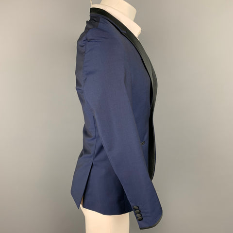 PAUL SMITH Size 38 Regular Navy Wool / Mohair Peak Lapel Tuxedo Sport Coat